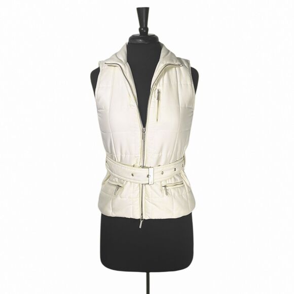 Ralph Lauren Women's Quilted Vest Ivory Full Zip Fill Outdoor Belted Puffer XS - Picture 1 of 11